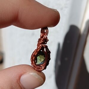 Moldavite Faceted Wire Wrapped Copper Pendant